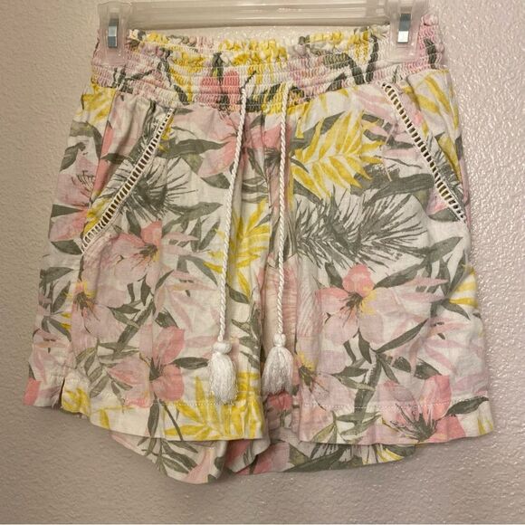 Briggs Linen rayon Pull-On floral summer Shorts Pocket Drawstring hi rise boho S - Picture 2 of 9